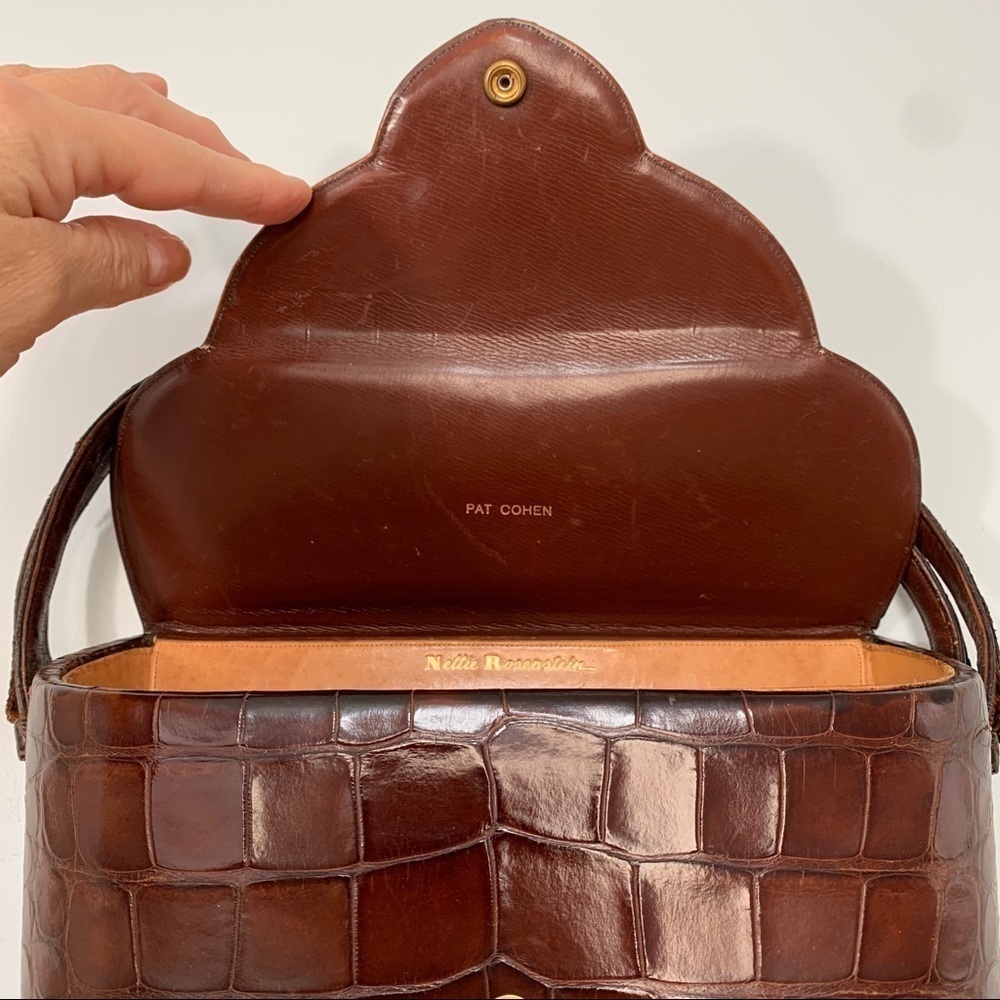 Nettie Rosenstein | Crocodile Vintage Structured Box Style Double Top Handle Bag - Picture 7 of 17